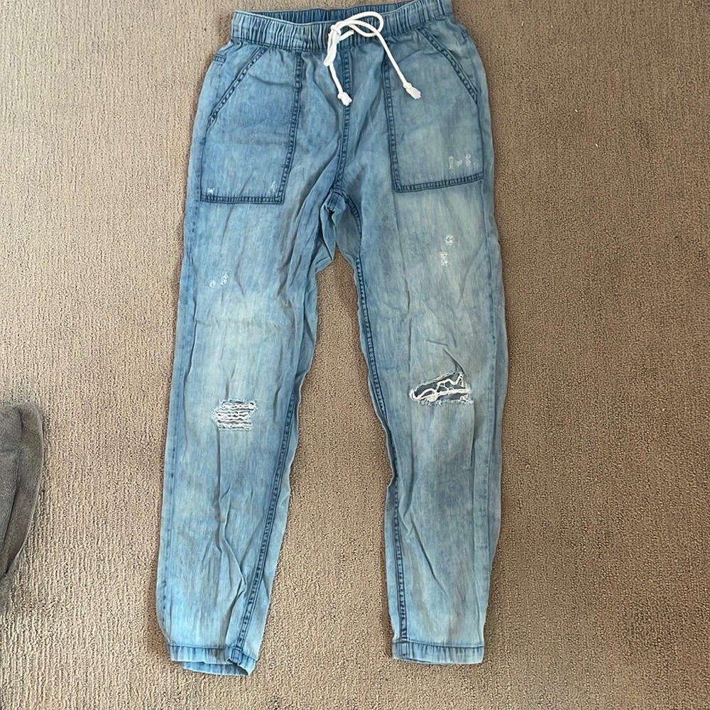 Aerie size XS, Distressed Chambray Drawstring Jeans